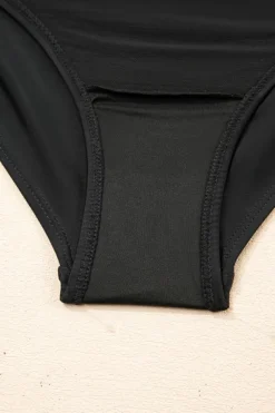 Online Dear-Lover Adjustable Straps Cutout Ruched Knot Slit One Piece Swim Dress Black