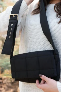 New Dear-Lover Adjustable Wide Strap Quilted Puffer Crossbody Bag Black