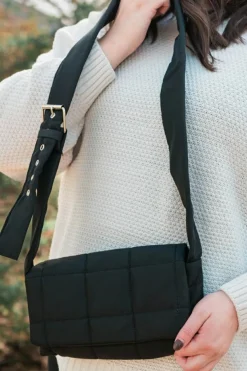 New Dear-Lover Adjustable Wide Strap Quilted Puffer Crossbody Bag Black