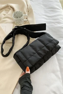 New Dear-Lover Adjustable Wide Strap Quilted Puffer Crossbody Bag Black