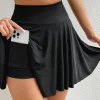 Sale Dear-Lover A-line Draped High Waist Phone Pocket Lined Skort Black