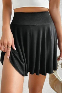 Sale Dear-Lover A-line Draped High Waist Phone Pocket Lined Skort Black