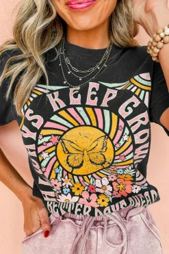 Best Dear-Lover Always Keep Growing Butterfly Flower Crewneck Graphic Tee Black