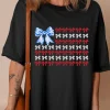 Hot Dear-Lover American Flag Inspired Bow Graphic Drop Shoulder T Shirt Black
