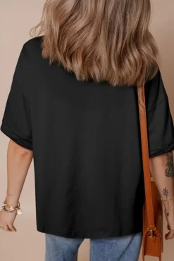 Hot Dear-Lover American Flag Inspired Bow Graphic Drop Shoulder T Shirt Black