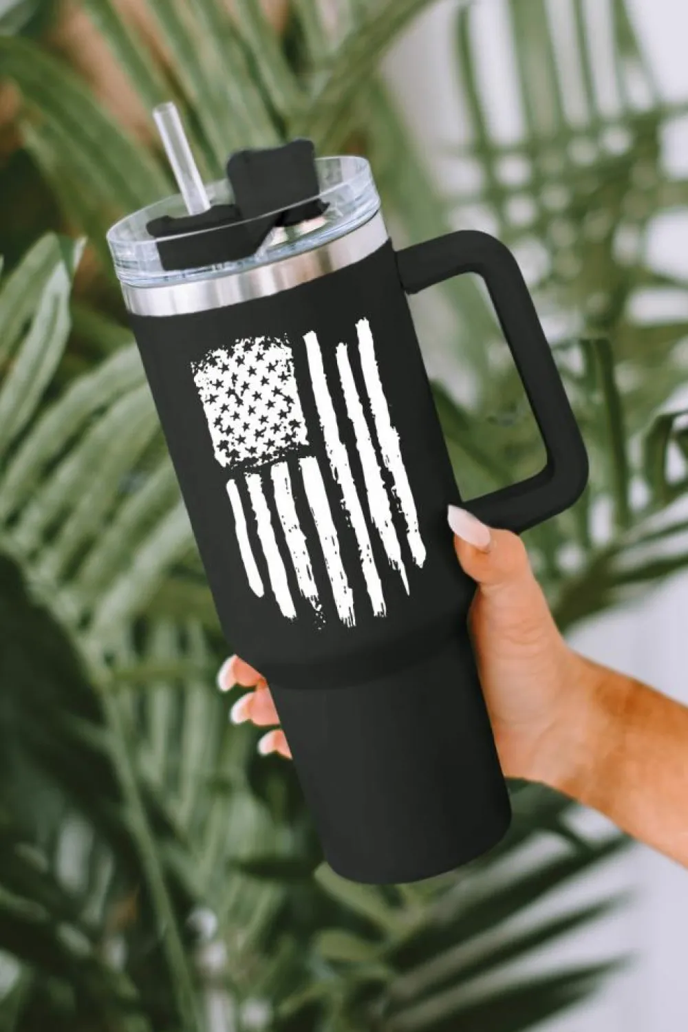 Online Dear-Lover American Flag Print Stainless Steel Portable Cup with Handle 40oz Black