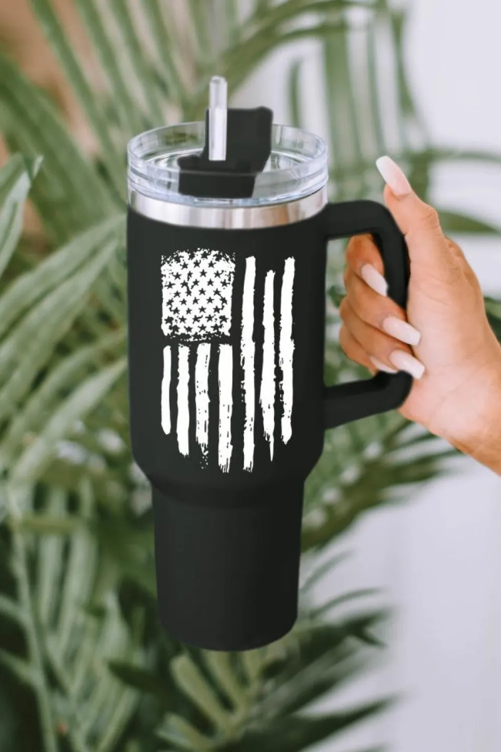Online Dear-Lover American Flag Print Stainless Steel Portable Cup with Handle 40oz Black