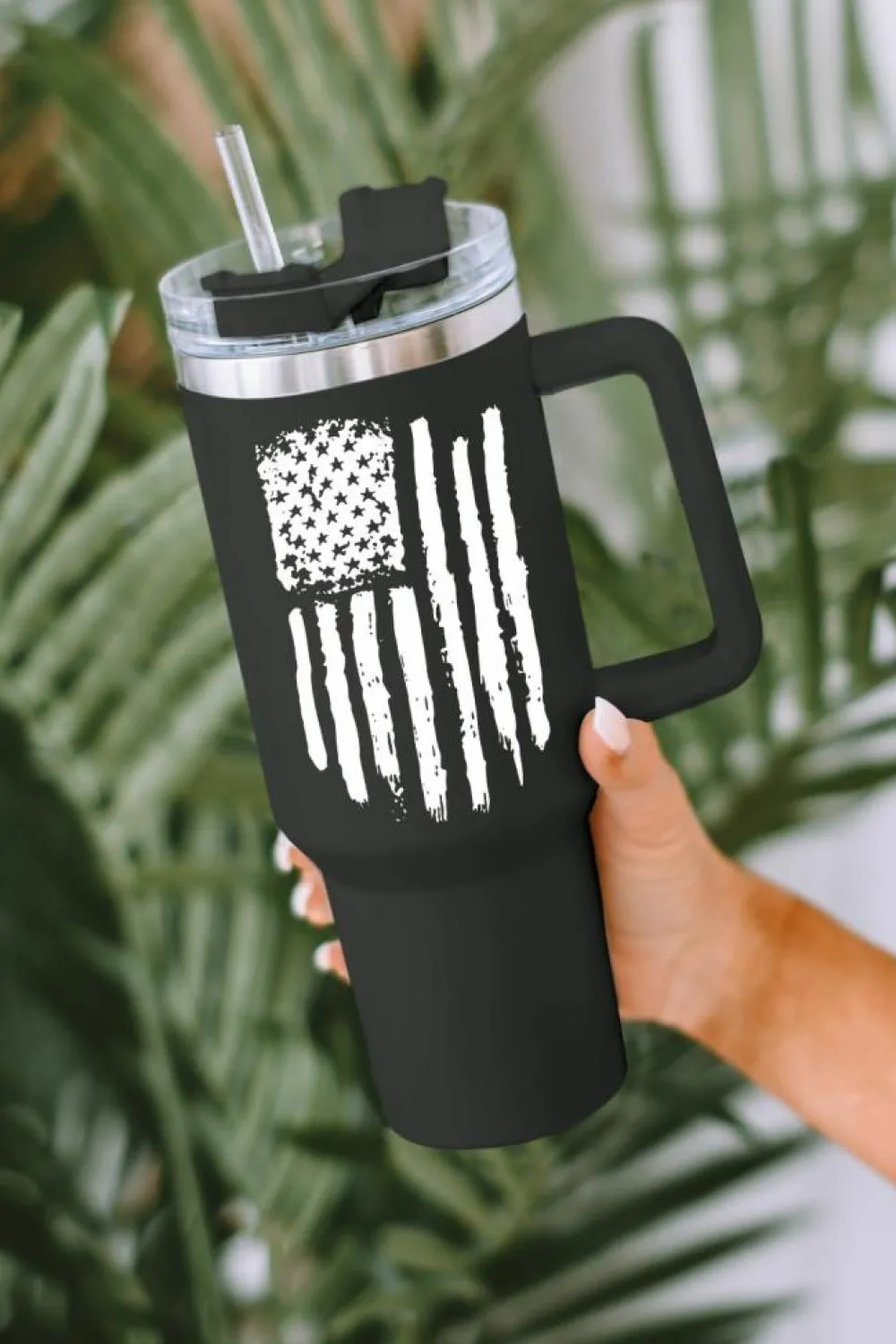 Online Dear-Lover American Flag Print Stainless Steel Portable Cup with Handle 40oz Black