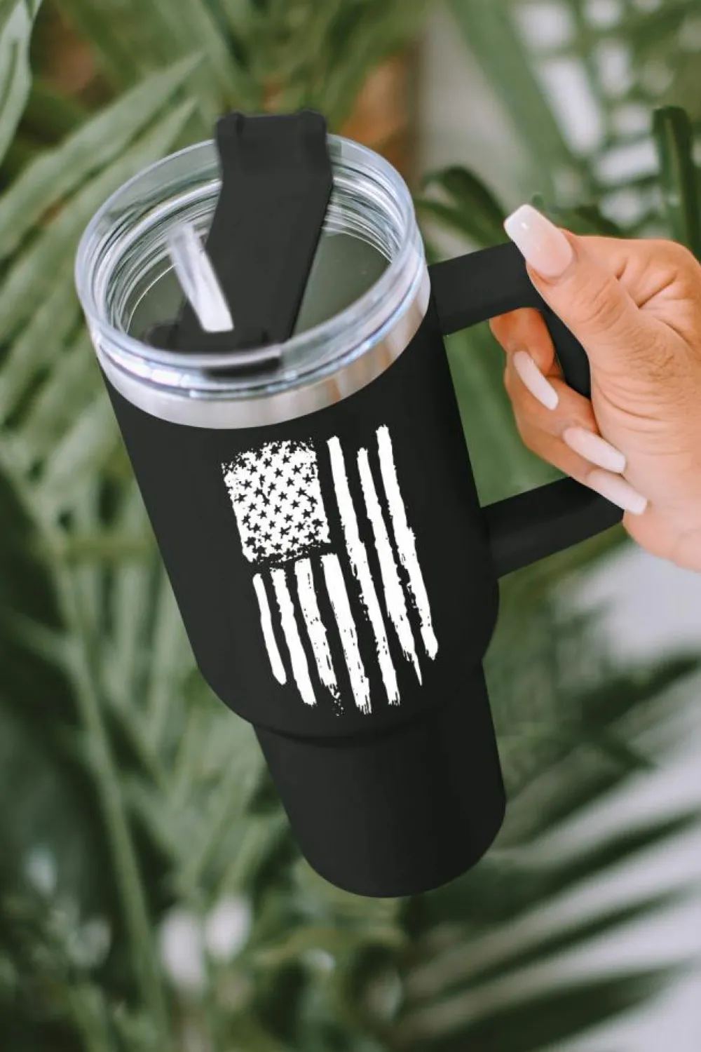 Online Dear-Lover American Flag Print Stainless Steel Portable Cup with Handle 40oz Black