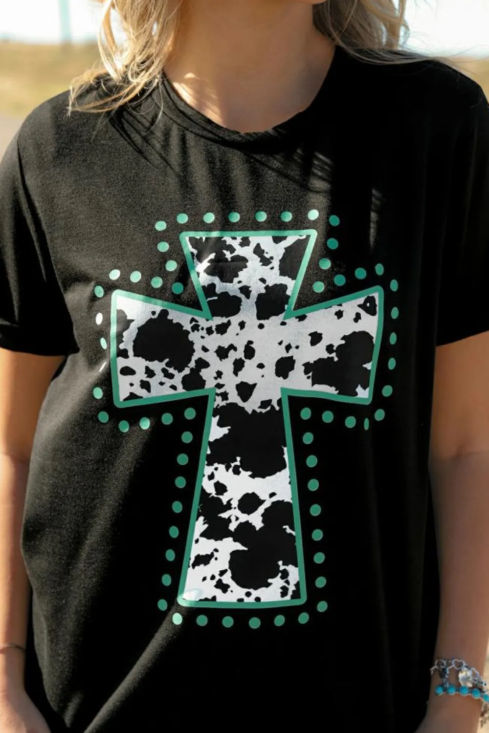 Hot Dear-Lover Animal Print Cross Graphic Tee Black