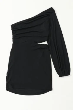 Online Dear-Lover Asymmetric One Shoulder Cutout Bodycon Dress Black
