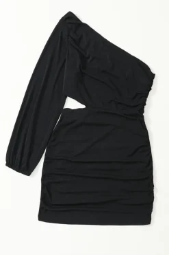 Online Dear-Lover Asymmetric One Shoulder Cutout Bodycon Dress Black