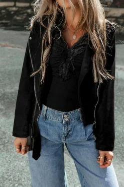 Online Dear-Lover Asymmetric Zipper Belted Hem Jacket Black