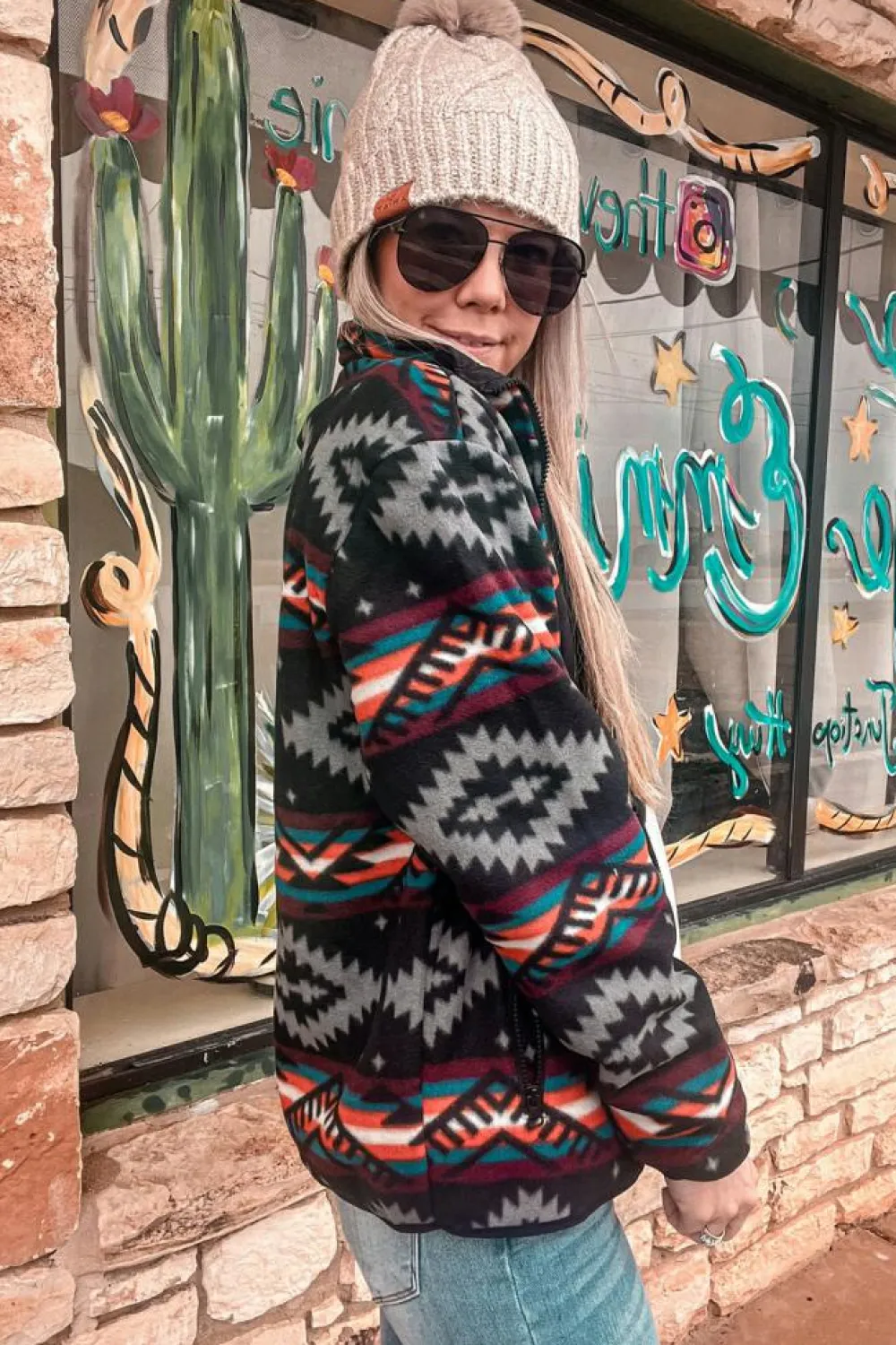 Discount Dear-Lover Aztec Printed Zip Up Collar Jacket Black