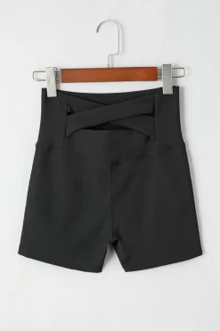 Hot Dear-Lover Back Cross Waistband Yoga Shorts Black