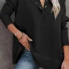 Fashion Dear-Lover Batwing Sleeve Pocketed Henley Hoodie Black