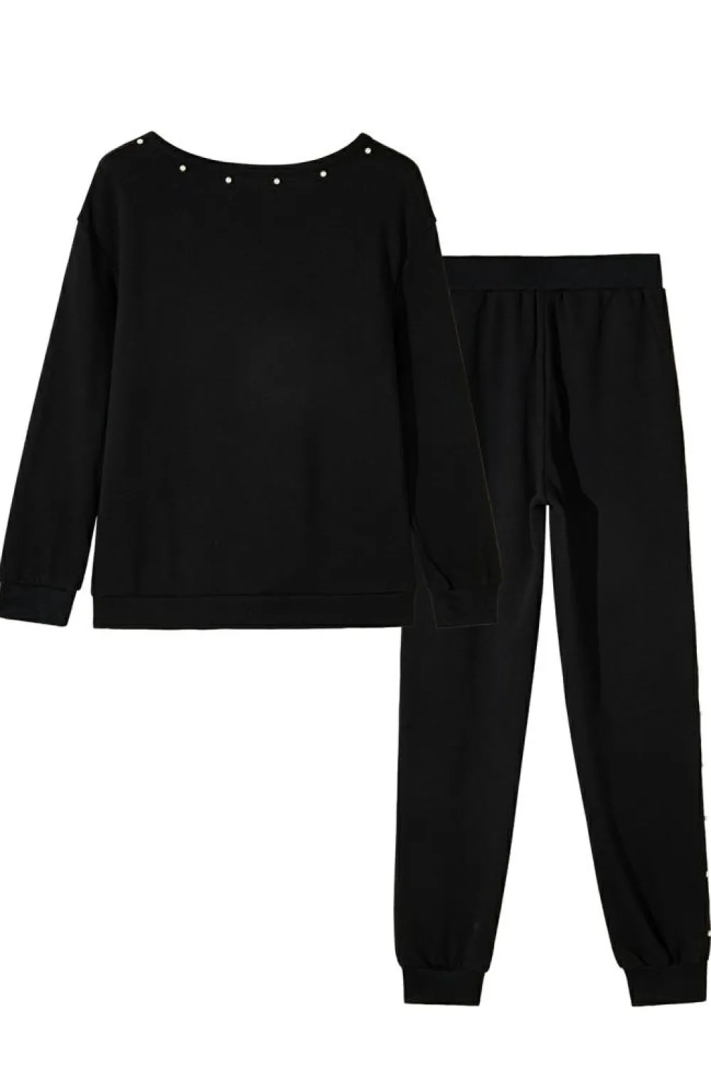 New Dear-Lover Beaded Decor Pullover and Jogger Pants Set Black