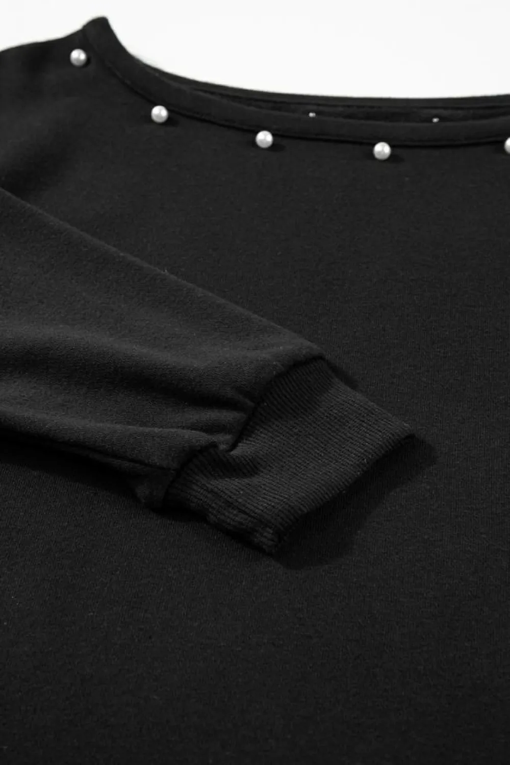 New Dear-Lover Beaded Decor Pullover and Jogger Pants Set Black