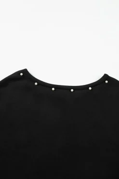 New Dear-Lover Beaded Decor Pullover and Jogger Pants Set Black