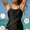 Outlet Dear-Lover Beaded Spaghetti Straps Ruched Overlapped Colorblock One Piece Swimsuit Black
