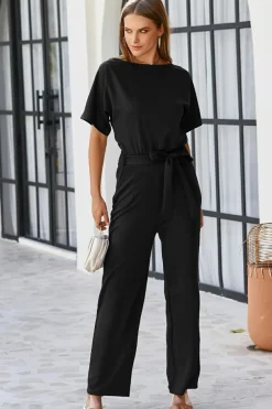 New Dear-Lover Belted Wide Leg Jumpsuit Black