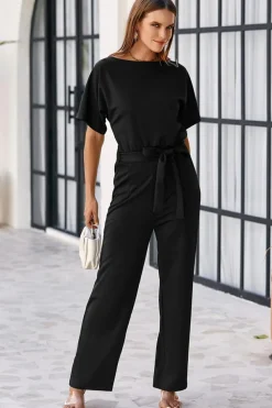 New Dear-Lover Belted Wide Leg Jumpsuit Black