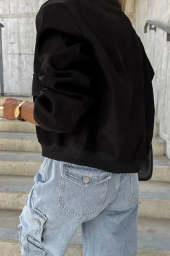 Discount Dear-Lover Big Pockets Baseball Collar Jacket Black