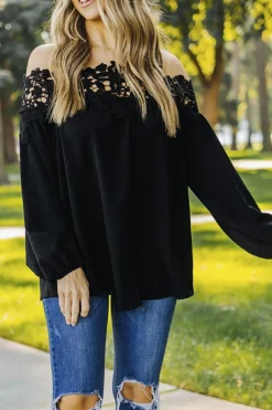 New Dear-Lover Blooming Lace Off The Shoulder Top Black