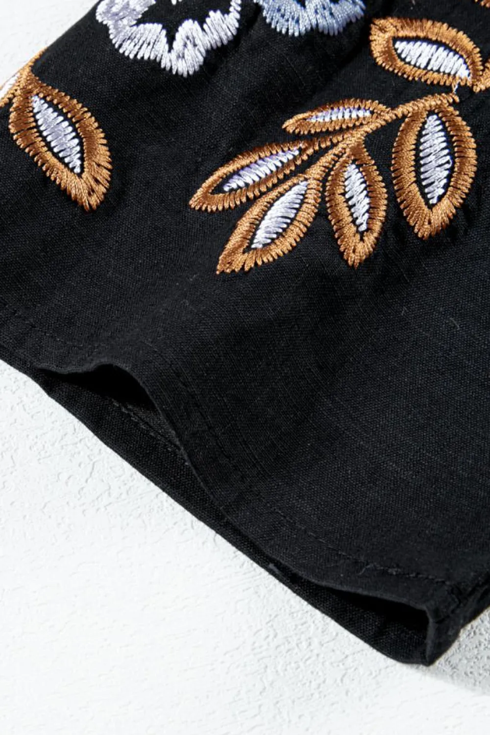 New Dear-Lover Bohemian Floral Embroidered V Neck Blouse Black