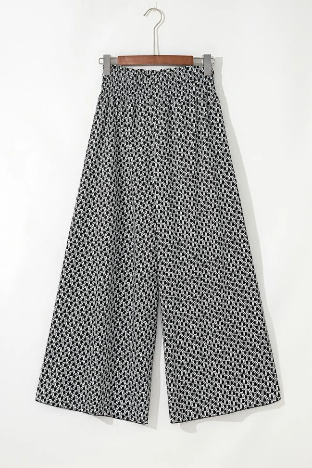 Clearance Dear-Lover Bohemian Print Slit Wide Leg Smocked High Waist Pants Black