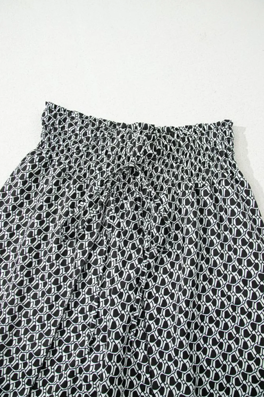 Clearance Dear-Lover Bohemian Print Slit Wide Leg Smocked High Waist Pants Black