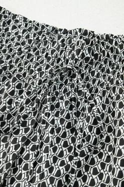 Clearance Dear-Lover Bohemian Print Slit Wide Leg Smocked High Waist Pants Black