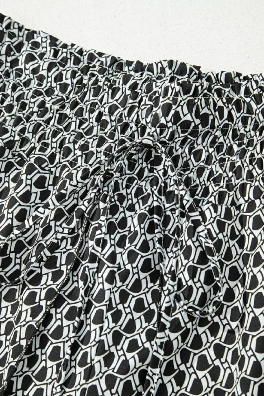Clearance Dear-Lover Bohemian Print Slit Wide Leg Smocked High Waist Pants Black