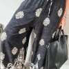 Discount Dear-Lover Bohemian Printed Drawstring Waist Wide Leg Pants Black