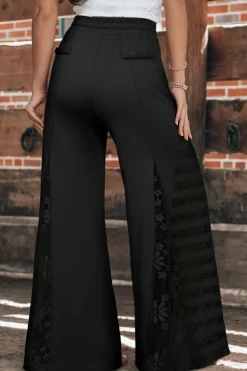 Clearance Dear-Lover Boho Lace Patchwork Wide Leg High Waist Pants Black