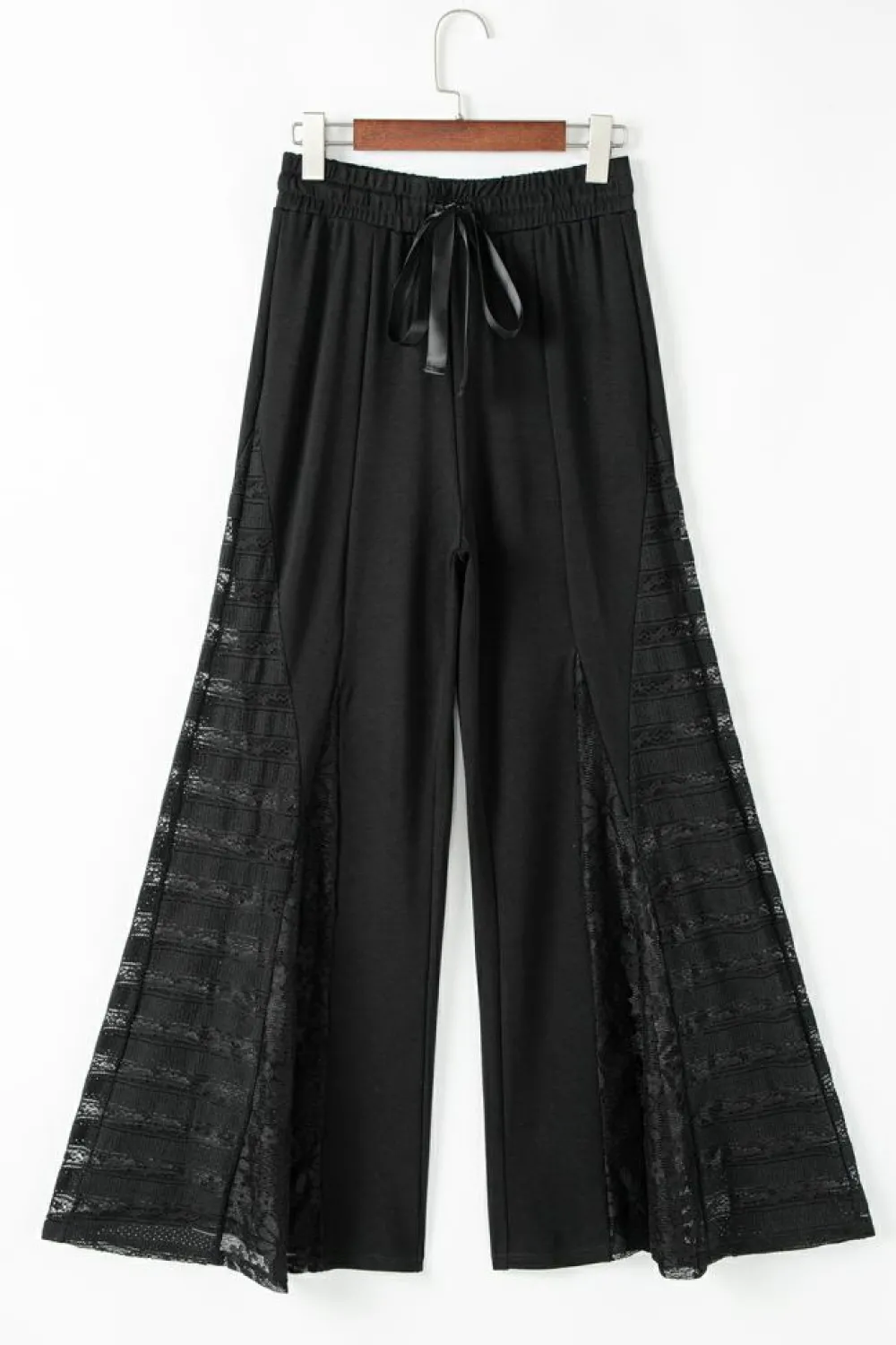 Clearance Dear-Lover Boho Lace Patchwork Wide Leg High Waist Pants Black