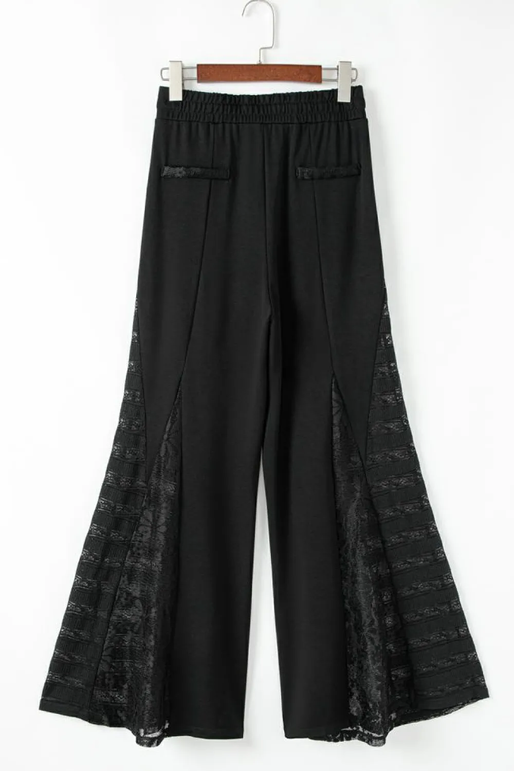 Clearance Dear-Lover Boho Lace Patchwork Wide Leg High Waist Pants Black
