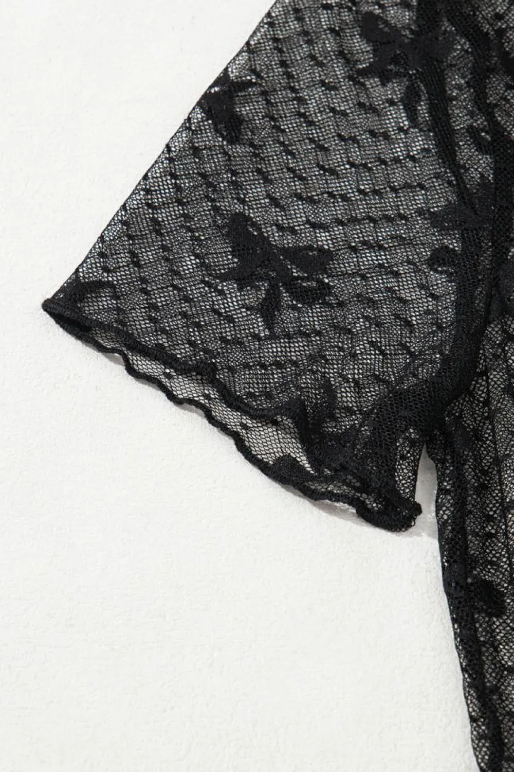 Online Dear-Lover Bow Knot Dotted See-through Mesh Patched Slim Fit Blouse Black