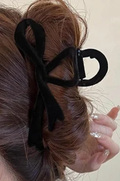 Best Dear-Lover Bow Knot Velvet Large Hair Clip Black