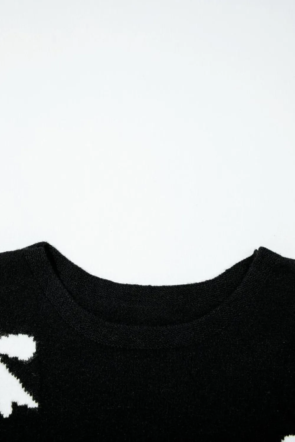 Fashion Dear-Lover Bow Pattern Knit Short Sleeve Sweater Black