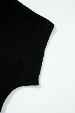 Fashion Dear-Lover Bow Pattern Knit Short Sleeve Sweater Black