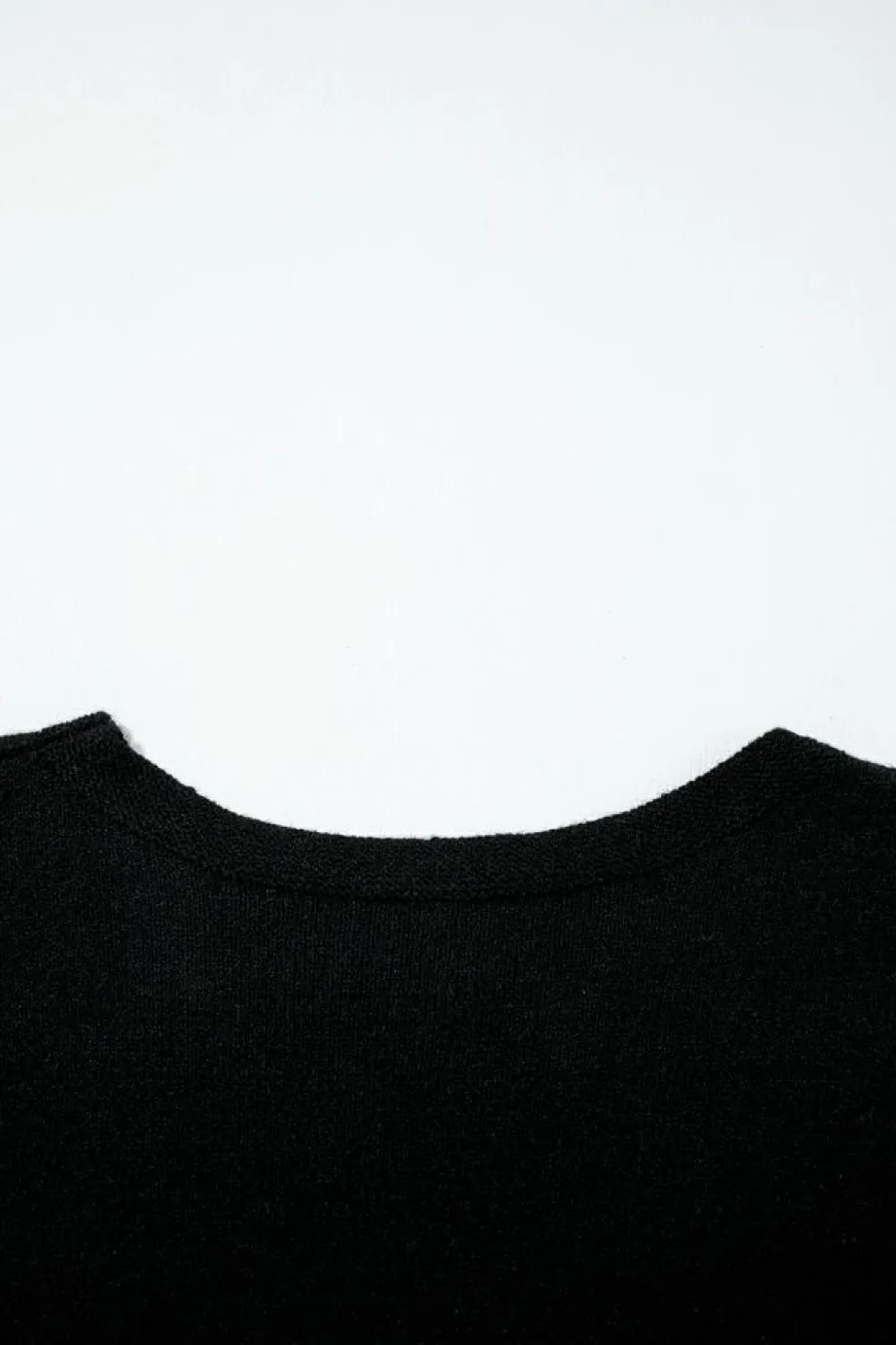 Fashion Dear-Lover Bow Pattern Knit Short Sleeve Sweater Black