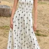 Outlet Dear-Lover Bow Print Smocked Square Neck Ruffle Tiered Maxi Dress Black