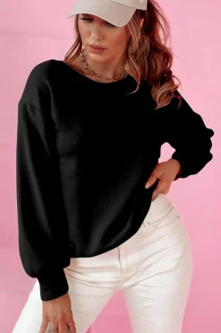 Sale Dear-Lover Bowknot Dewback Round Neck Sweatshirt Black