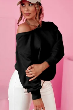 Sale Dear-Lover Bowknot Dewback Round Neck Sweatshirt Black