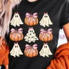 Best Dear-Lover Bowknot Ghost Pumpkin Graphic Halloween T Shirt Black