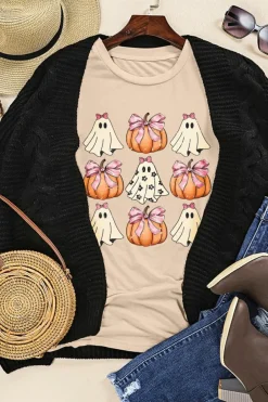Best Dear-Lover Bowknot Ghost Pumpkin Graphic Halloween T Shirt Black