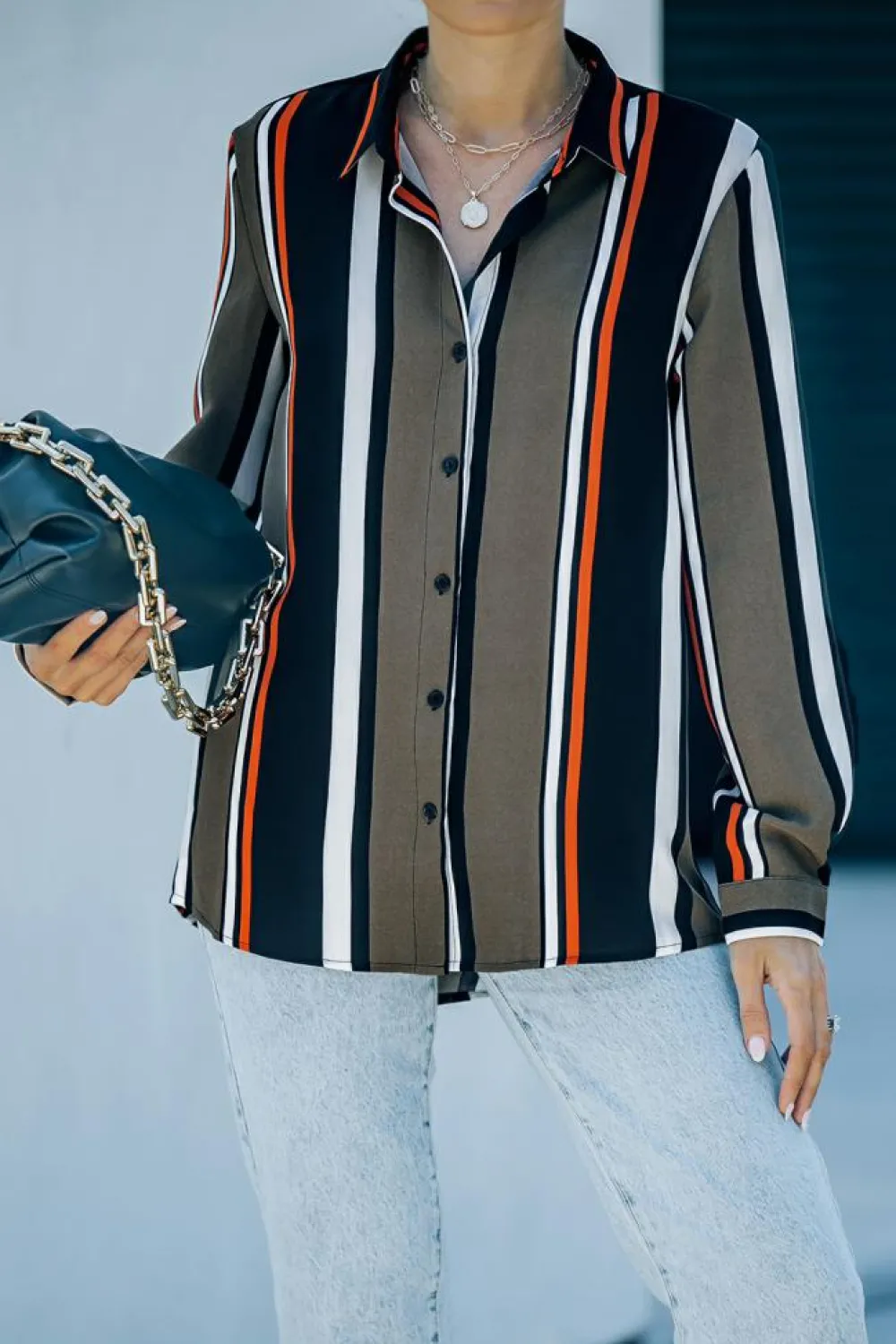 Online Dear-Lover Brown Striped Modern Women Shirt Black