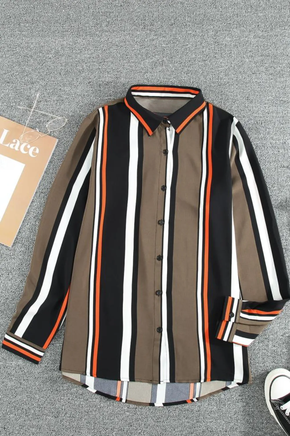 Online Dear-Lover Brown Striped Modern Women Shirt Black