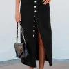 Best Dear-Lover Button Fly Side Split High Waist Denim Midi Skirt Black